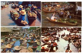 4 Color Postcards Thailand Boat Vendors Floating Market Bangkok Unposted #2 - $5.00