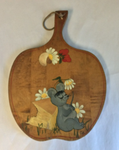 Vintage Hand Painted Wooden Cutting Board Mouse Cheese Folk Art Signed GP - £35.28 GBP