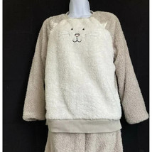 Catalog Favorites Fleece Kitty Cat Pajamas Womens Medium Two Piece Cuffed Sleeve - £18.80 GBP