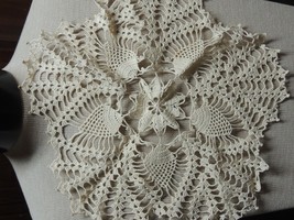 Vintage Doily 17&quot; handmade crochet knit knitted beige kitsch home hand made - $11.69