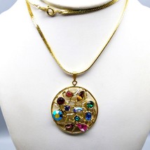 Glitz and Glam Medallion Pendant Necklace on Gold Tone Herringbone Chain - £31.03 GBP