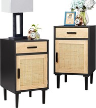 Black, 2 Pack, Finnhomy Tall Nightstand, End Table, Side Table With Drawer And - £146.25 GBP