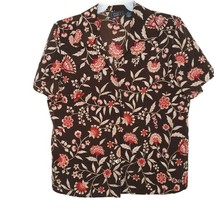Laura Scott Womens Blouse Size 18W Short Sleeve Button Front V-Neck Brown Floral - £11.19 GBP