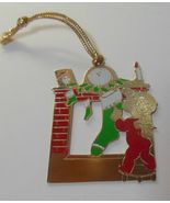 Vintage Signed G. DUCHIN 1980 USA Metal Enamel Christmas Ornament Fireplace girl