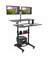 Mobile Standing Desk With Dual Monitor Mount - 40 Inch Wide Height Adjus... - £272.10 GBP