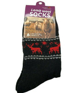 Ladies Socks Fair Isle Deer Lambs Wool Crew Warm Winter Boot Size 9-11 Black - $17.93