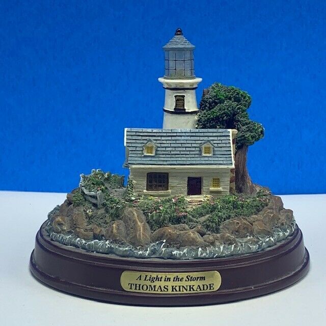Thomas Kinkade Lighthouse statue sculpture figurine painter light in Storm tree - $23.71