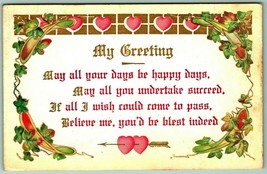 My Greeting Valentines Day Poem Embossed Hearts Arrows 1913 DB Postcard F8 - £2.28 GBP
