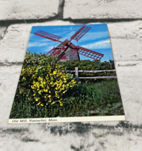 Postcard Old Mill Nantucket Massachusetts Windmill Scotch Broom Flowers Vtg - £3.13 GBP