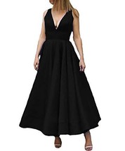 Kivary V Neck A Line Ankle Length Corset Backless Formal Prom Evening Dress Blac - £79.32 GBP