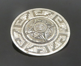 MEXICO 925 Silver - Vintage Shiny Mayan Aztec Sun Calendar Brooch Pin - BP7558 - £51.99 GBP