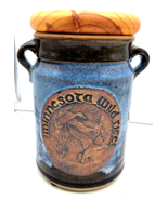 Vintage Wild Rice Blue 8&quot; Pottery Crock Canister Wood Lid Duck Scene Min... - $22.95