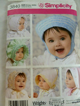 Simplicity 3840 Pattern Baby Bonnets Hat Shirley Botsford  S-M-L All sizes Uncut - £5.17 GBP