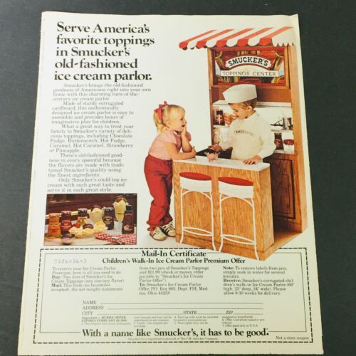 VTG Retro 1984 Smucker's Children's Walk-in Ice Cream Parlor Offer Ad Coupon - $19.00