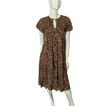 Olivaceous Small Tan Black Leopard Print Tiered Short Sleeve Dress Midi ... - £30.36 GBP