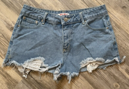 Hot Kiss Shorts Denim Jean High Rise Shortie Womens Size 10 Lace Pocket - $8.36