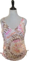 Lands End Tankini Swimsuit Top Size 16 Pink Brown Tie Dye Ruched Side Ti... - £27.40 GBP
