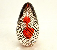 Swirl Glass Egg Paperweight, Abstract Red Flower &amp; Ring, Vintage Murano Style - £38.50 GBP