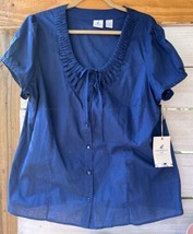 NWT Caribbean Joe Tropical Wm. XL Top Btn Dwn Shirt Tie Bow S/S Estate B... - $27.44