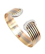 Authentic! Cartier 18k Tri-Color Gold Diamond Double C Wide Cuff Bangle Bracelet - $14,500.00