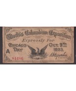 1893 World&#39;s Colombian Exposition &quot;Chicago Day&quot; Entrance Pass! Very Nice... - €23,86 EUR