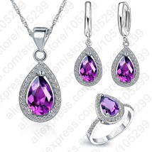 Water Drop Cubic Zirconia CZ Stone 925 Sterling Silver Earrings Necklaces Finger - £11.99 GBP