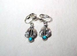 Vintage Navajo Zuni Sterling Silver Ella Lynch Dangle Clip Earrings K625 - £54.18 GBP