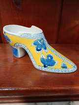 Vintage Shoe Ceramic Planter Floral Pattern Blue White Yellow Retro Japan - £19.77 GBP