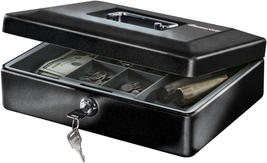 Money Safe Cash Box With And Key Lock 0.21 Cubic Feet Alloy Steel Black NEW - £25.35 GBP