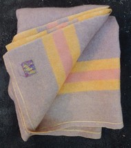 Ayers Wool Blanket Throw Reversible Mauve Purple Lilac Gold 66&quot;x80&quot; Vtg - £79.13 GBP