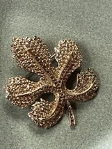 Carolee Marked Bronze &amp; Orange Encrusted Maple Leaf Goldtone Brooch Pin Pendant - £7.46 GBP