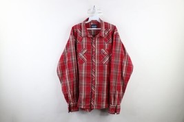 Vintage 90s Wrangler Mens XL Faded Western Rodeo Snap Button Shirt Red Plaid - £30.97 GBP