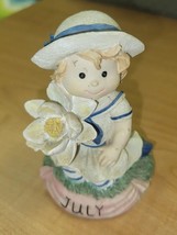 Vintage 4&quot; Girl in White Blue Navy Sailor Outfit FIGURINE w/ Flower JULY Statue - £4.14 GBP