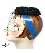 Vintage Black Sequin Cocktail Hat w Veil - Eveningwear Special Occasion ... - £18.87 GBP