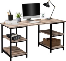 Good &amp; Gracious Computer Desk, Home Office Desk With 4 Storage, Rustic Wood Desk - £147.84 GBP