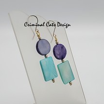 Mother of Pearl Earrings in Sea-foam-Green and Purple, hand made  image 3