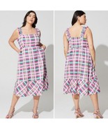 TORRID Poplin Tiered Ruffle Strap Midi Dress Pink/Green Plaid Plus Size 1X  - $35.00