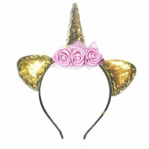 Fancy Cat Ear Sequin Rose Flower Headband Hair Band Halloween - Gold Sequin - £2.66 GBP