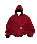 VTG CARHARTT Size 2XL Union Made in USA Hooded Bomber Jacket Red - £176.98 GBP