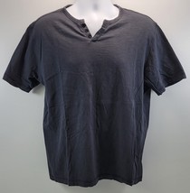 V) Michael Brandon Men Shirt Cotton Large Charcoal Gray Split Crew V Neck - £11.60 GBP