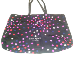 Kate Spade NY XL  FabricTote Bag Shopping Beach Black Polka Dot Lightweght Logo - £15.97 GBP