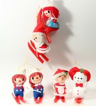 Lot of Raggedy Ann Andy Vintage Japan Ski Skiing Christmas Ornaments Santa - £20.49 GBP