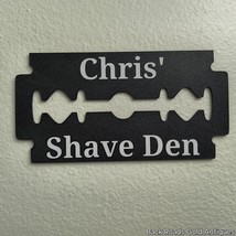 Personalized Shave Den Razor Blade Shape Sign: Bathroom Sign - $233.23 MXN