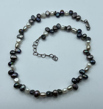 Multi Color Freshwater Pearl Necklace Gray Peacock Strand Sterling Silver 16-18” - £31.54 GBP