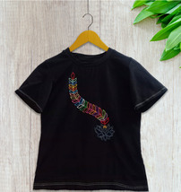 Hand-Embroidered Women’s Black Cotton T-Shirt with Elegant Design - £30.49 GBP