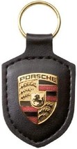 Porsche Crest Leather Key Ring Black Lightweight Pull On 2.5&quot; x 1.75&quot; - £52.98 GBP