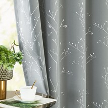 Vangao Grey Branch Blackout Curtains 84 Inches Length 2 Panels For Livin... - £37.58 GBP