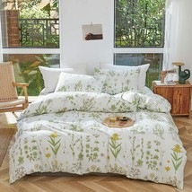 3Pcs Botanical Comforter Set Full/Queen, Flowers N Leaves Print On Green Tint, S - £54.34 GBP