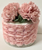  Floral 1 Tier Diaper Cake Pink and Silver Bling Baby Girl Shower Centerpiece - £31.97 GBP