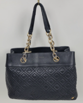 Tory Burch Fleming Quilted Black Leather Handbag Purse - £78.30 GBP